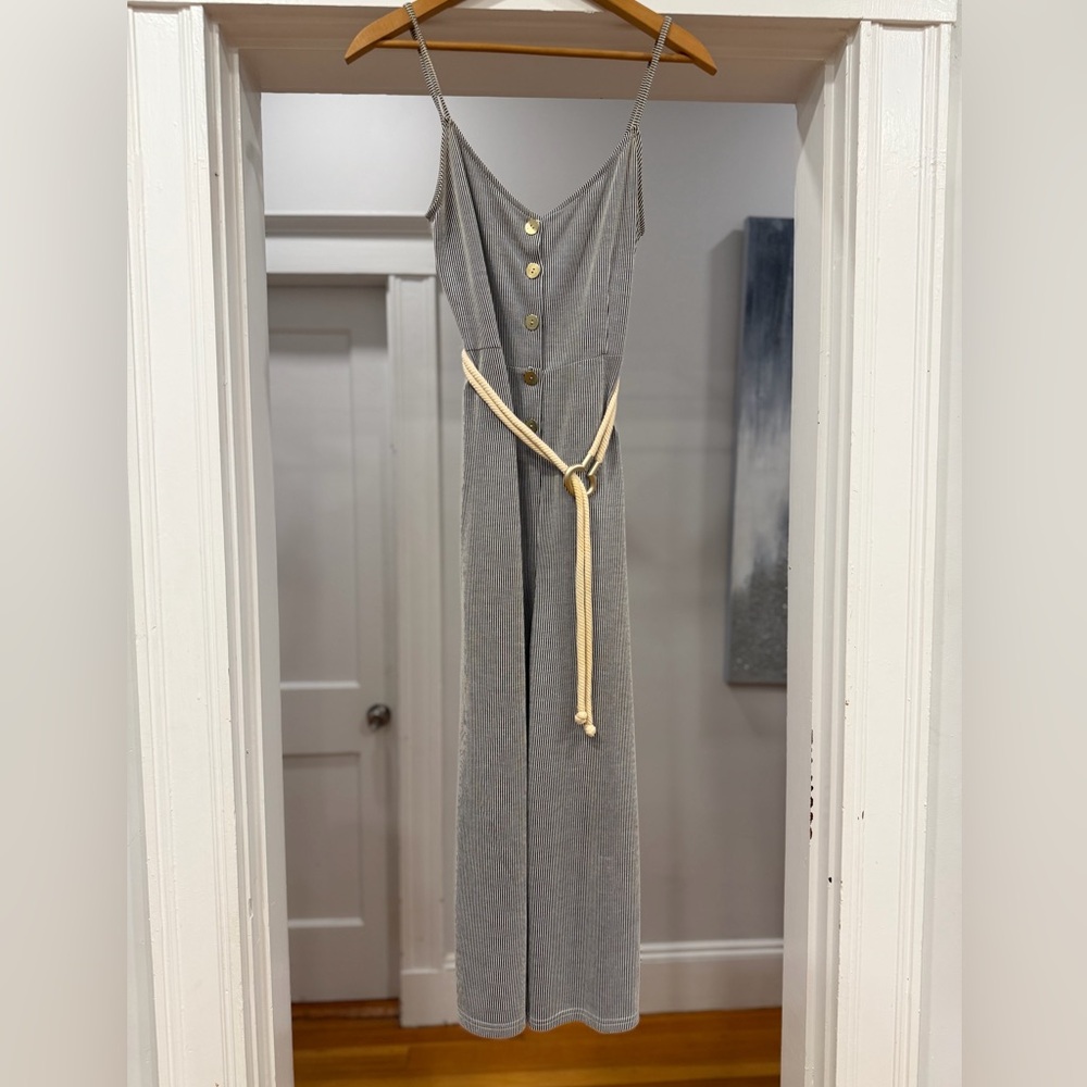 Striped jumpsuit with rope belt